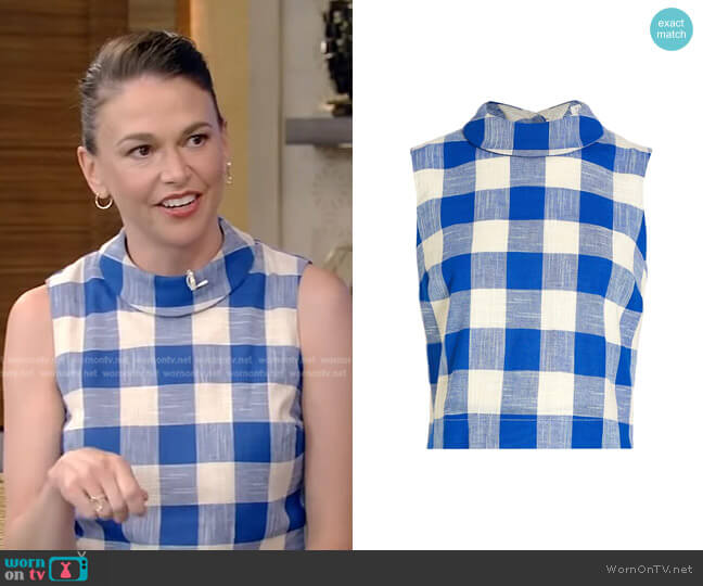 Sylvana Check Top by Veronica Beard worn by Sutton Foster on Live with Kelly and Ryan