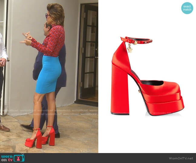 Satin Platform Pumps in Azalea by Versace worn by Lisa Rinna on The Real Housewives of Beverly Hills