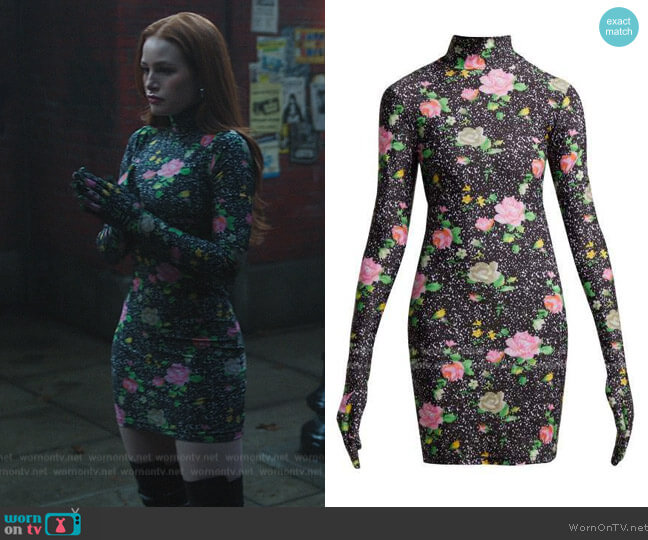 Vetements Floral Print Glove Sleeved Jersey Mini Dress worn by Cheryl Blossom (Madelaine Petsch) on Riverdale