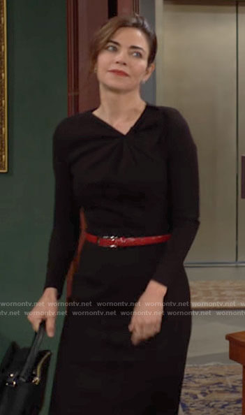 Victoria's black long sleeved dress with asymmetric neckline on The Young and the Restless