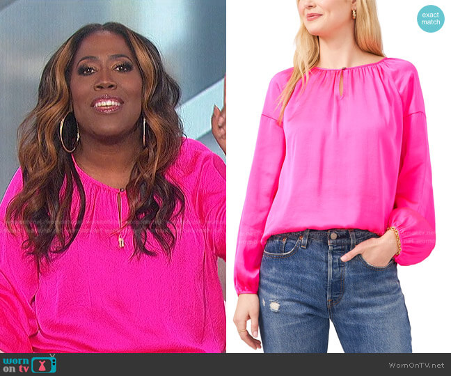 Keyhole Peasant Top by Vince Camuto worn by Sheryl Underwood on The Talk