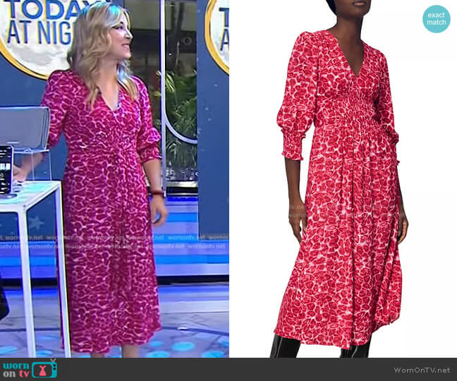Whistles Clouded Leopard Shirred Dress worn by Jennifer Jolly on Today