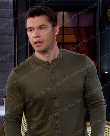 Xander’s green band collar shirt on Days of our Lives