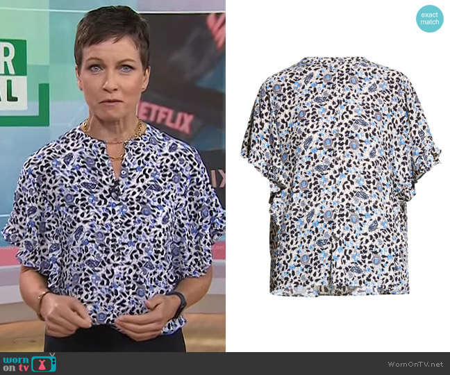 Zadig & Voltaire Tafi Floral Ruffle-Sleeve Blouse worn by Stephanie Gosk on Today