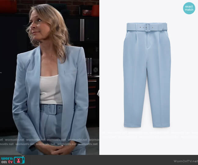 High Waisted Belted Pants by Zara worn by Bonnie Burroughs on General Hospital