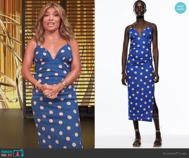 Linen Blend Polka Dot Dress by Zara worn by Kit Hoover on Access Hollywood
