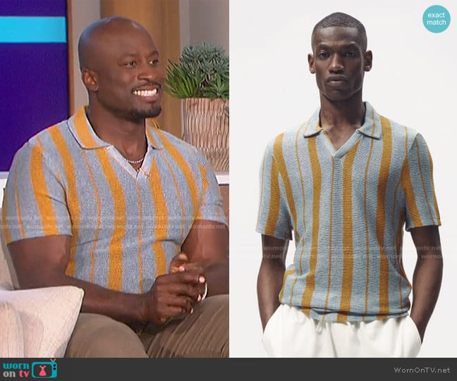 Striped Knit Polo by Zara worn by Akbar Gbajabiamila on The Talk