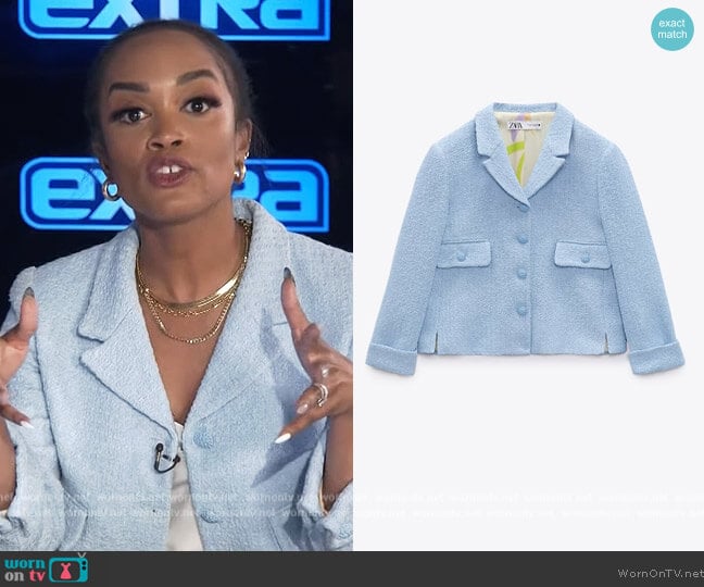 Zara Buttoned Textured Weave Blazer worn by Rachel Lindsay on Extra