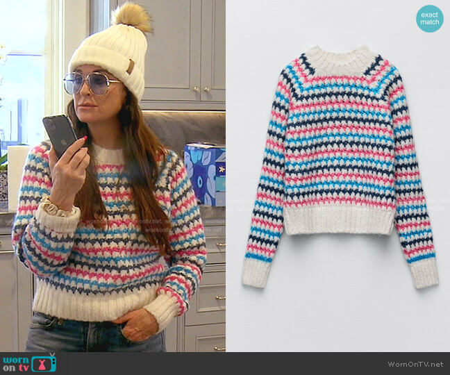 Striped Knit Sweater by Zara worn by Kyle Richards on The Real Housewives of Beverly Hills