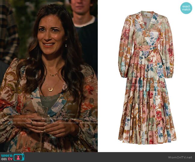 Zimmermann Cassia Patch Wrap Midi Dress worn by Amy (Angelique Cabral) on Maggie