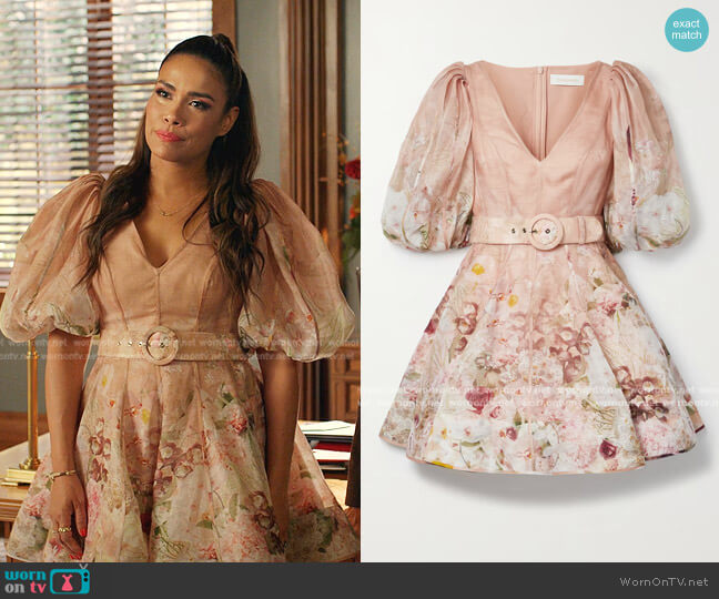 WornOnTV: Cristal’s pink floral puff sleeve dress on Dynasty | Daniella ...