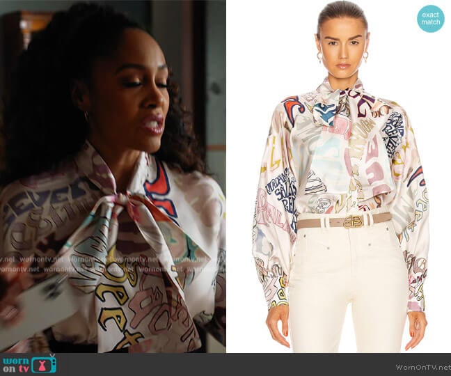 Ladybeetle Word Blouse by Zimmermann worn by Lola Carmichael (Simone Missick) on All Rise