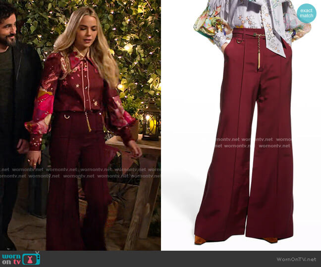 Zimmermann Concert Structured Wool-Blend Pants in Pomegranate worn by Amy (Angelique Cabral) on Maggie