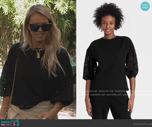 A New Day Long Sleeve Round Neck Eyelet Top worn by Olivia Flowers on Southern Charm