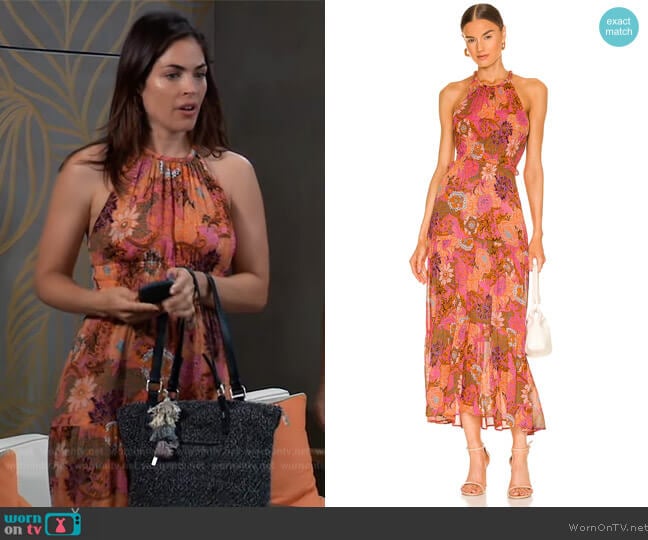 A.L.C. Elara Tiered Floral Silk Midi Dress worn by Britt Westbourne (Kelly Thiebaud) on General Hospital