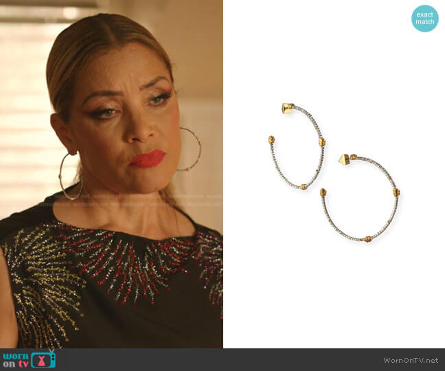 Alexis Bittar Crystal Pave Knotted Hoop Earrings worn by Dominique Deveraux (Michael Michele) on Dynasty