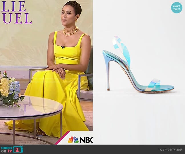 Aquazzura So Nude Metallic Leather Slingback Sandals worn by Nathalie Emmanuel on Today