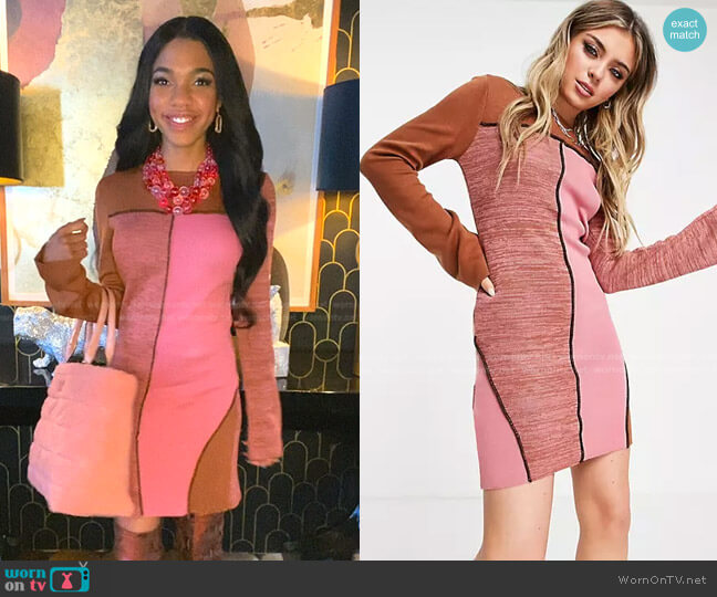 Asos Knit Patchwork Mini Dress with Seam Detail worn by Zelda Grant (Teala Dunn) on Good Trouble