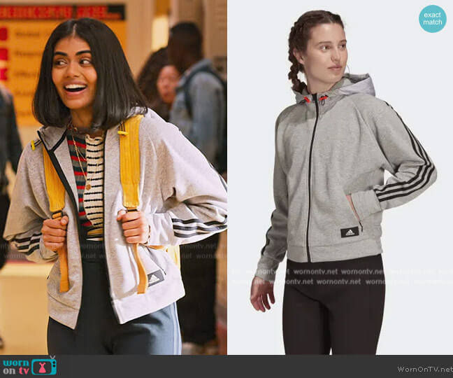 Adidas Morpholon Hooded Track Jacket worn by Aneesa (Megan Suri) on Never Have I Ever