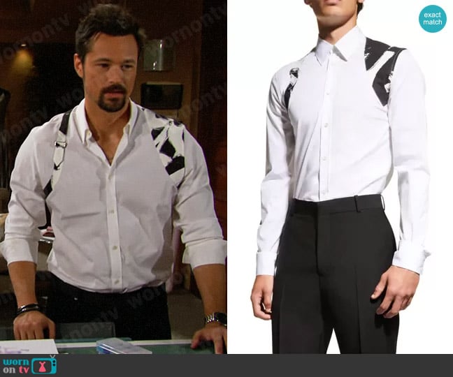 Alexander McQueen Graffiti Harness Shirt worn by Thomas Forrester (Matthew Atkinson) on The Bold and the Beautiful