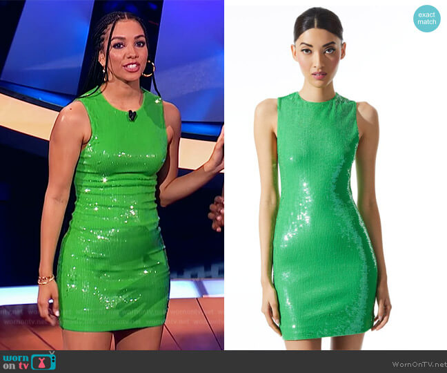 Corinne’s green sequin mini dress on Beat Shazam