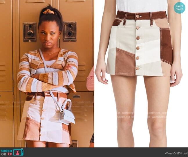 Alice + Olivia High Rise Patchwork Mini Skirt worn by (Adriyah Marie Young) on Never Have I Ever