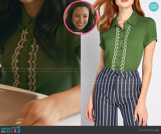 Modcloth All About Scallops Short Sleeve Blouse in Green worn by Mariana Foster (Cierra Ramirez) on Good Trouble