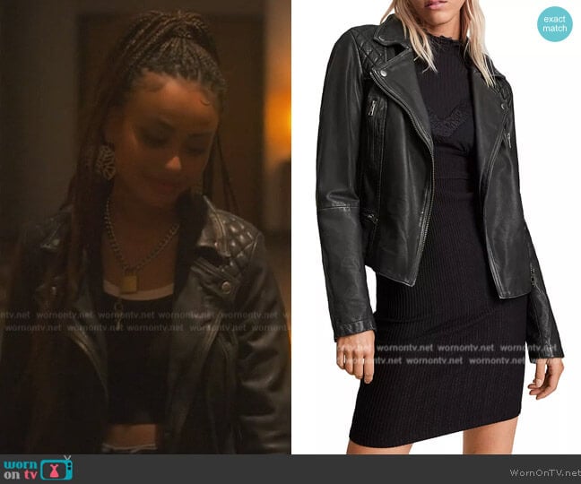 All Saints Cargo Leather Biker Jacket worn by Kiela (Daniella Perkins) on Grown-ish