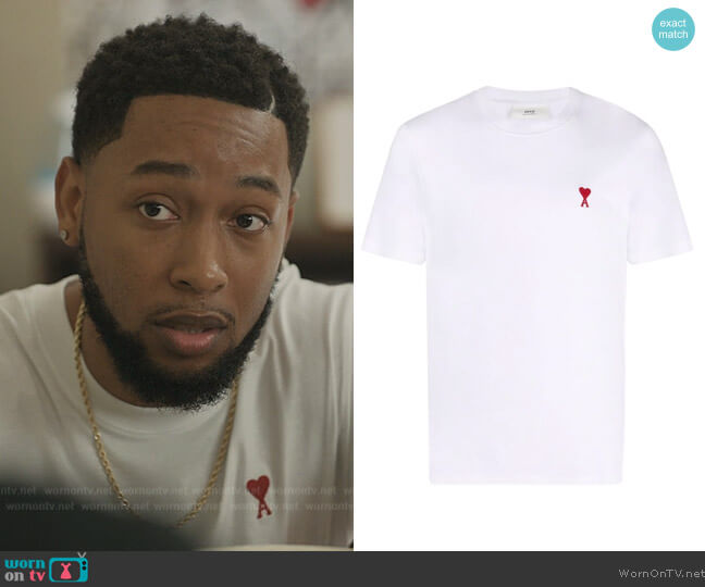 Ami Paris Ami de Coeur T-shirt worn by Emmett (Jacob Latimore) on The Chi