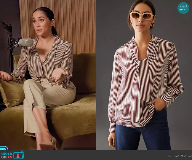 Maeve Tie Neck Blouse worn by Meghan Markle on Extra