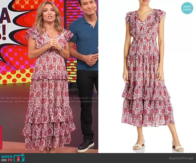 Aqua Ruffled Floral Maxi Dress worn by Kit Hoover on Access Hollywood