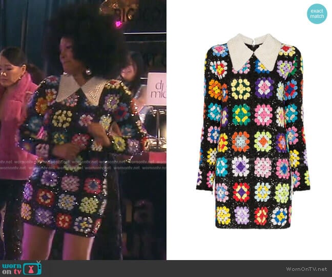 Ashish Patchwork Crochet Mini Dress worn by Garcelle Beauvais on The Real Housewives of Beverly Hills