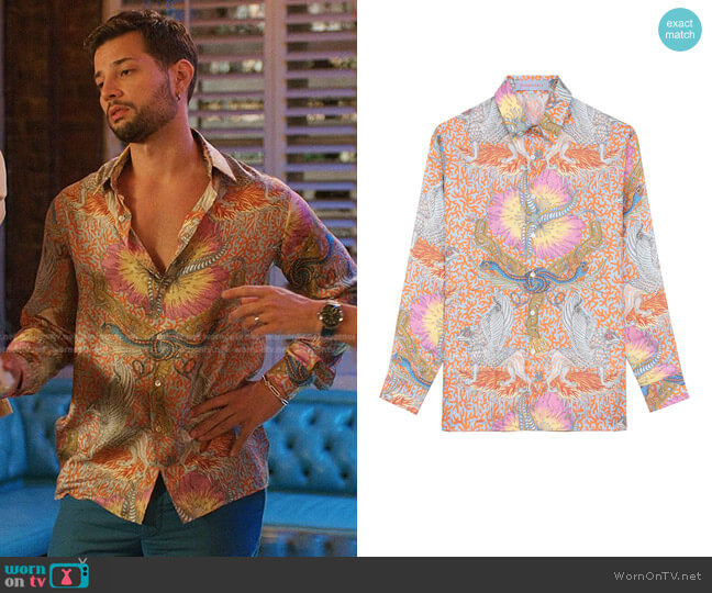 Blue Marble Chimera Silk Shirt worn by Sam Flores (Rafael de la Fuente) on Dynasty