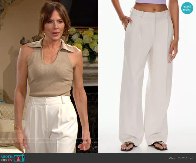 Babaton at Aritzia Pleated Pants in Bone worn by Taylor Hayes (Krista Allen) on The Bold and the Beautiful