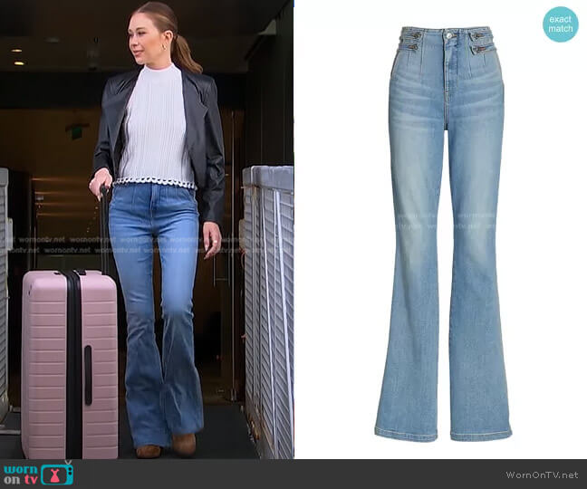 Veronica Beard Beverly Button Tab Flare Jeans worn by Gabriela Windey on The Bachelorette