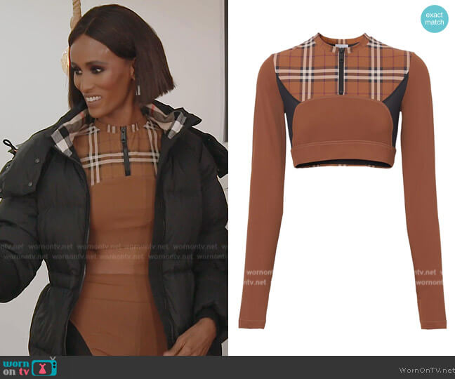 Burberry Checked stretch-jersey cropped top worn by Chanel Ayan (Chanel Ayan) on The Real Housewives of Dubai
