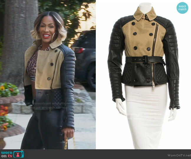 Burberry Burberry Prorsum Leather and Mesh Overlay Moto Jacket worn by Sanya Richards-Ross on The Real Housewives of Atlanta