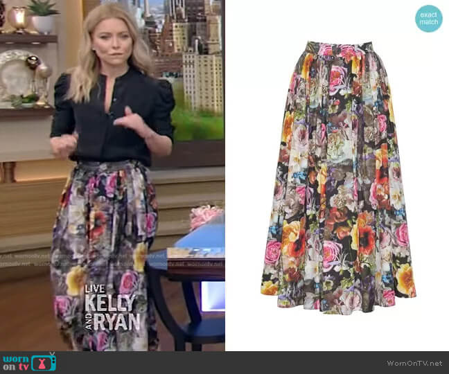 Adam Lippes Button Down A Line Skirt worn by Kelly Ripa on Live with Kelly and Mark