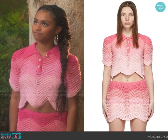 Casablanca Crochet Polo Shirt and Skirt worn by Kiela (Daniella Perkins) on Grown-ish