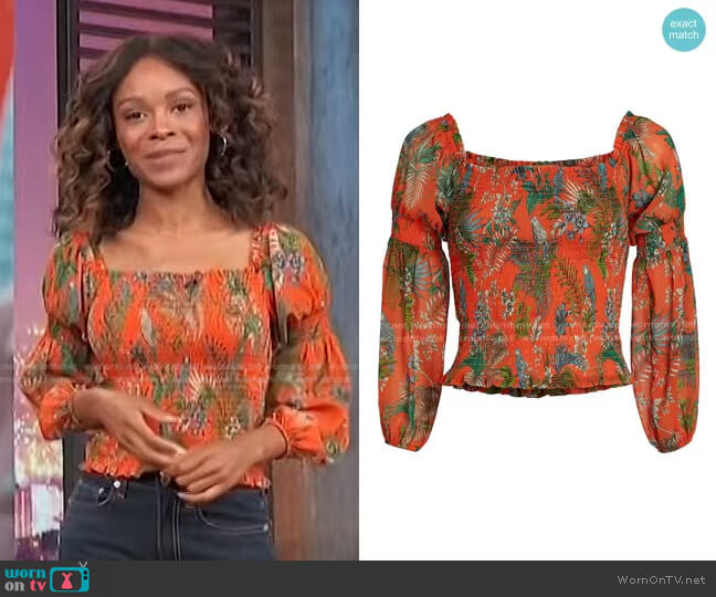 L'Agence Cece Smocked Top worn by Zuri Hall on Access Hollywood