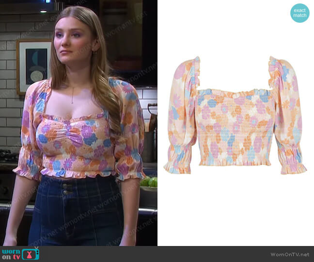 Charlie Holiday Daisy Shirred Crop Top worn by Alice Caroline Horton (Lindsay Arnold) on Days of our Lives