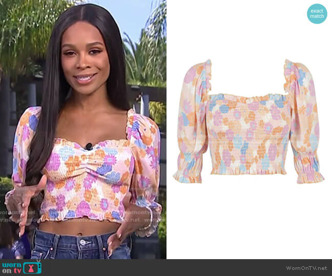 Charlie Holiday Daisy Shirred Crop Top worn by Zuri Hall on Access Hollywood