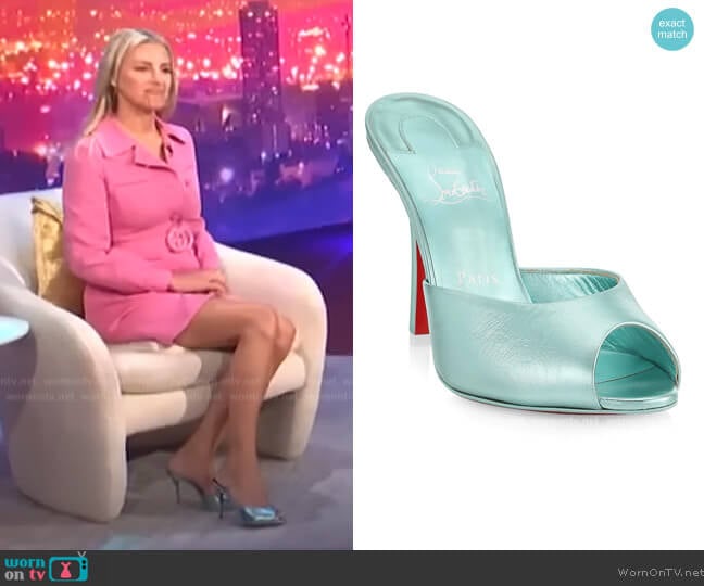 Christian Louboutin Me Dolly 100 Metallic Leather Mules worn by Morgan Stewart on E! News