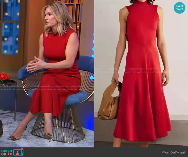 Victoria Beckham Cutout Draped Stretch-Knit Turtleneck Midi Dress worn by Dr. Jennifer Ashton on Good Morning America