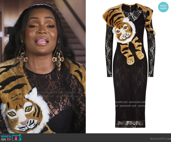 Dolce & Gabbana Faux Fur Tiger Lace Dress worn by Marlo Hampton on The Real Housewives of Atlanta