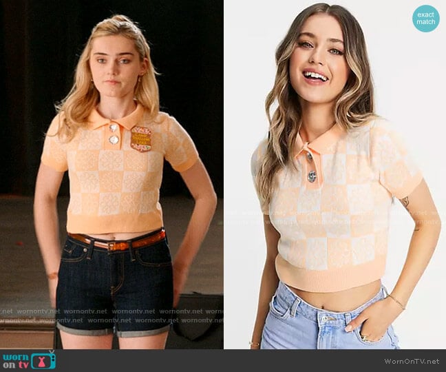 Daisy Street Sweater Tank with Embellished Buttons in Floral Check worn by Val (Meg Donnelly) on High School Musical The Musical The Series