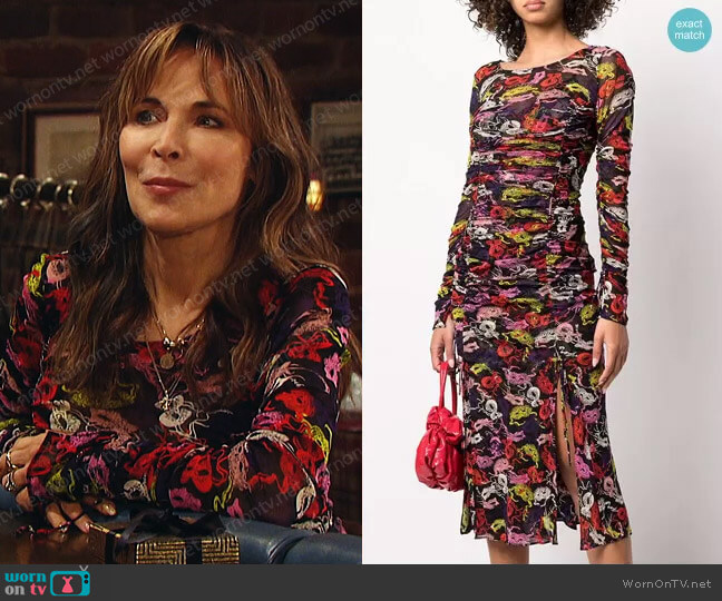 Diane von Furstenberg Corinne Mask-Print Midi Dress worn by Kate Roberts (Lauren Koslow) on Days of our Lives