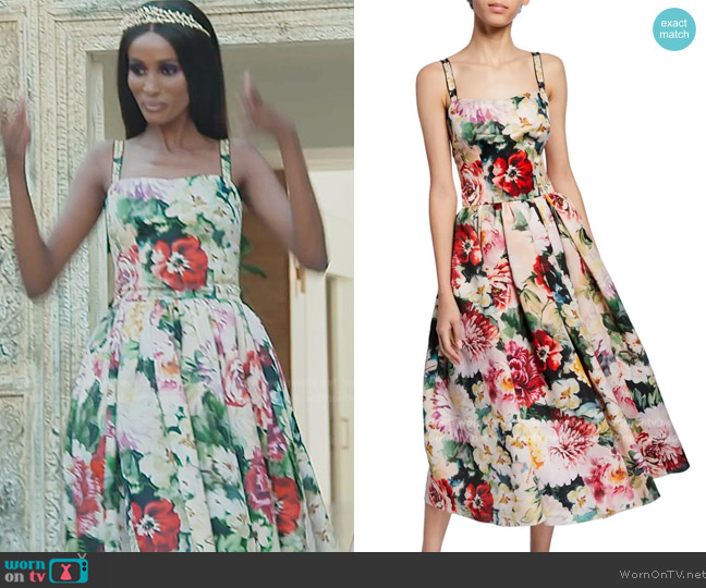 Dolce & Gabbana Sleeveless Floral Midi Dress worn by Chanel Ayan (Chanel Ayan) on The Real Housewives of Dubai