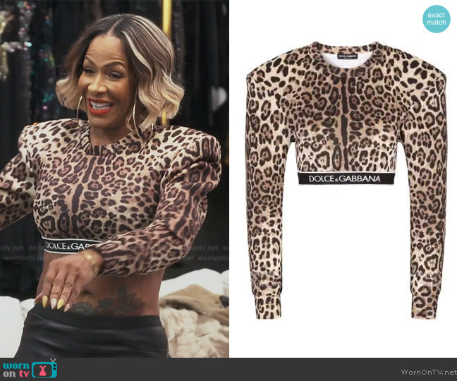Dolce & Gabbana Leopard-Print Cropped Top worn by Sheree Whitefield on The Real Housewives of Atlanta