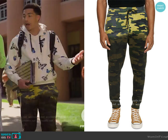 Eleven Paris Acid Wash Green Camo Joggers worn by Andre Johnson, Jr. (Marcus Scribner) on Grown-ish